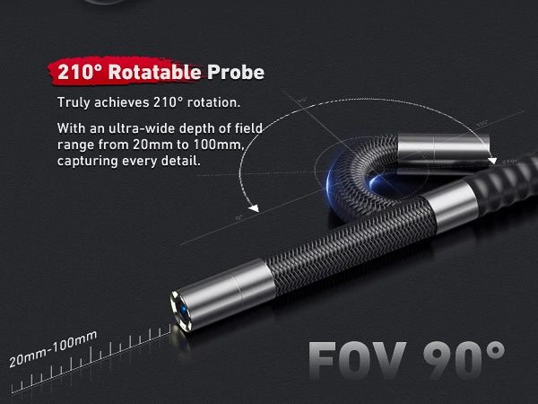 Um 210° drehbare Sonde – Erreichen Sie jeden Winkel