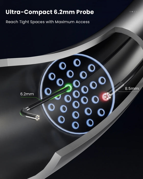 Ralcam M506 6.2mm articulating probe tip with high-lumen LED lights for dark space illumination