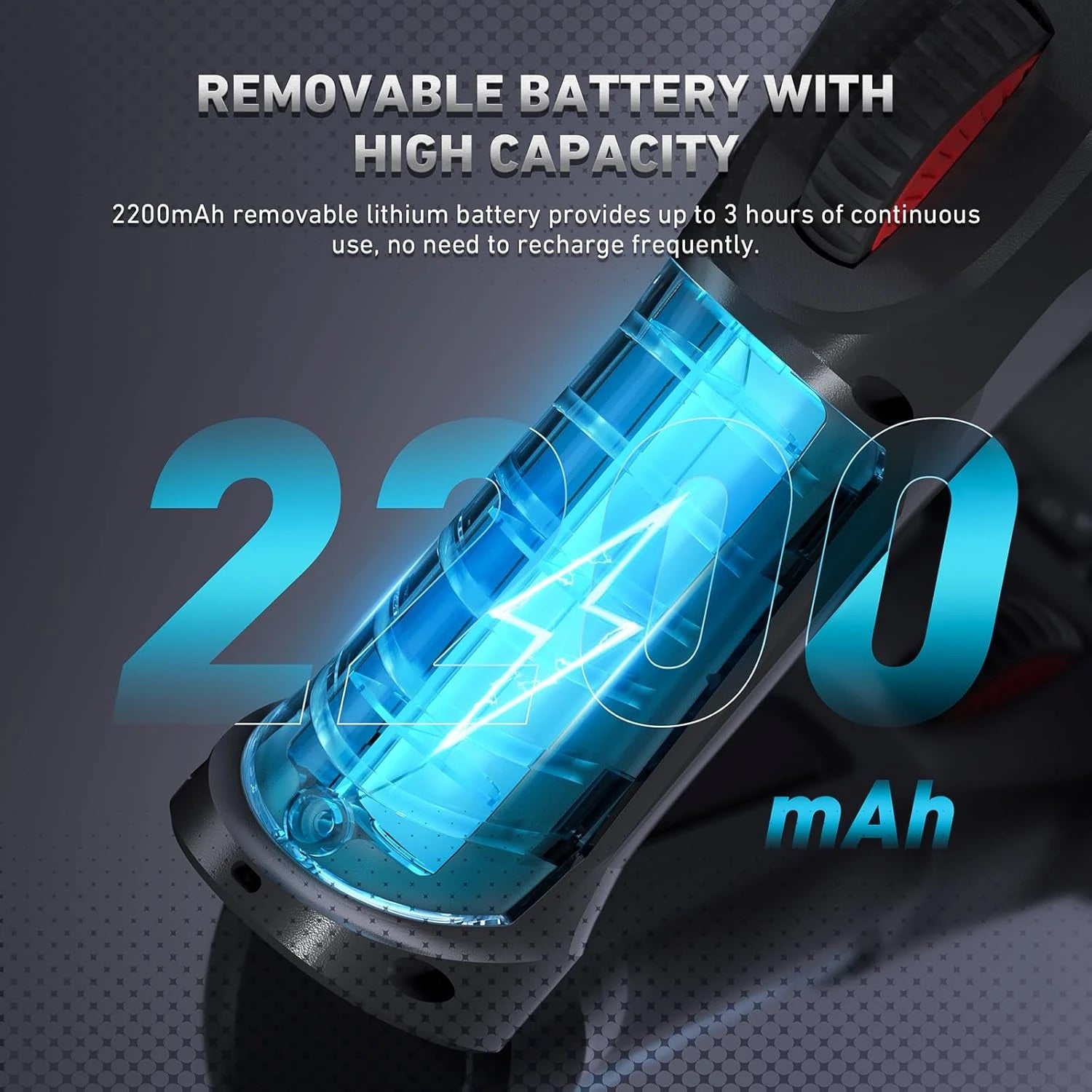 Herausnehmbarer Akku mit hoher Kapazität (2200 mAh)