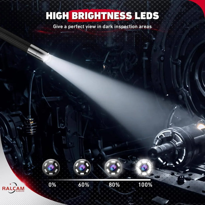 H406B Borescope with 4.3" HD Screen and 6 Adjustable LED Lights, IP67 Waterproof